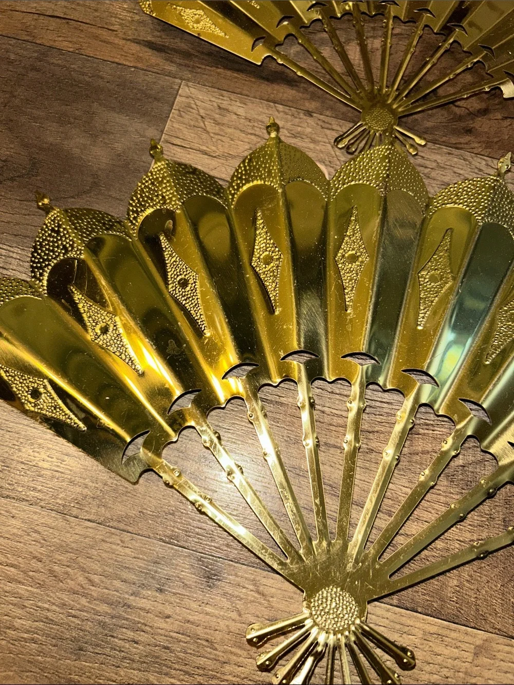 MCM Home Interiors Gold Decorative Fan Wall. Decor - Set of 2